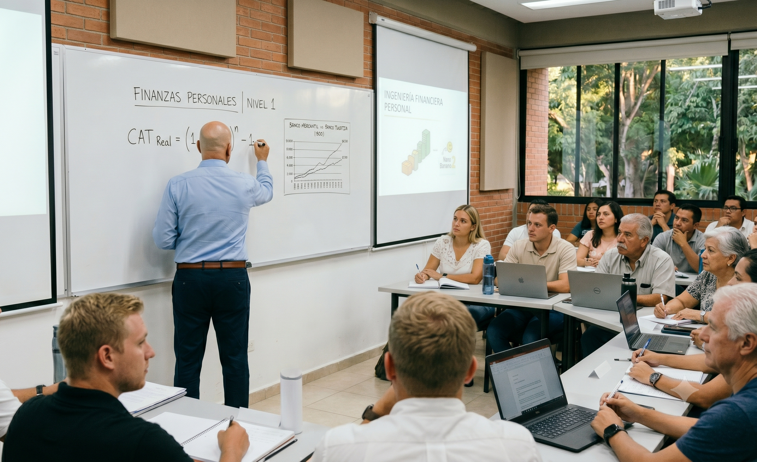 Instructor AFINE impartiendo clase de finanzas personales
